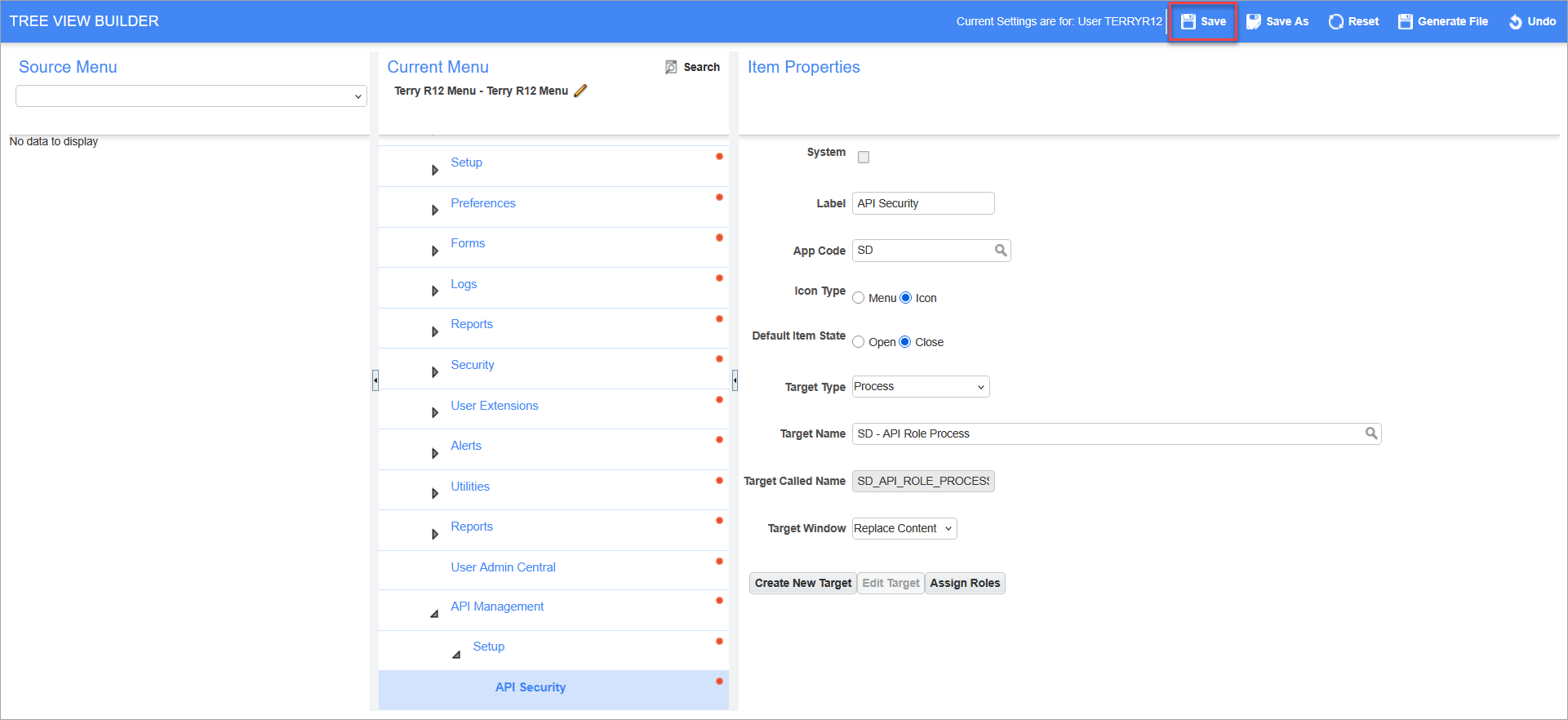 System Data - Adding API Security to the Treeview