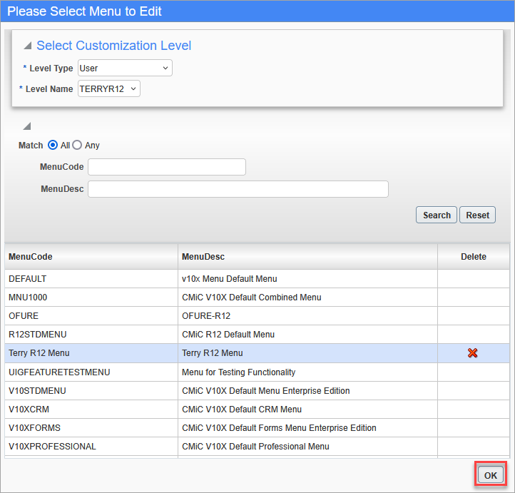 Sample of selecting a Treeview menu