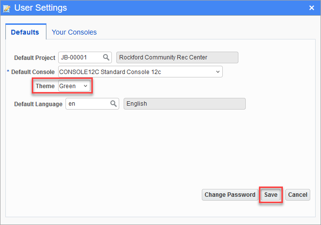 Save changes in the User Settings pop-up window