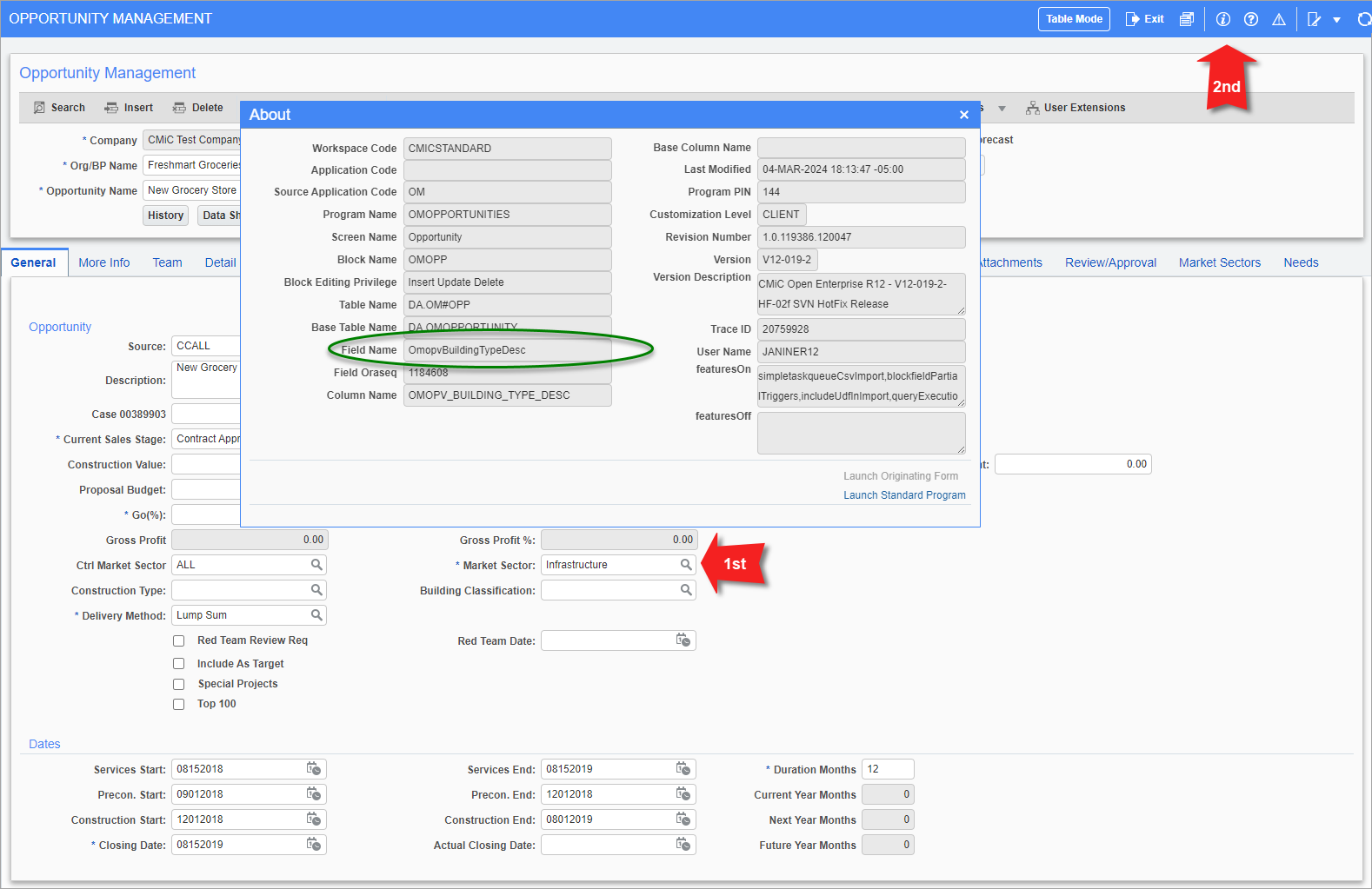 Screenshot of Opportunity Management with About screen