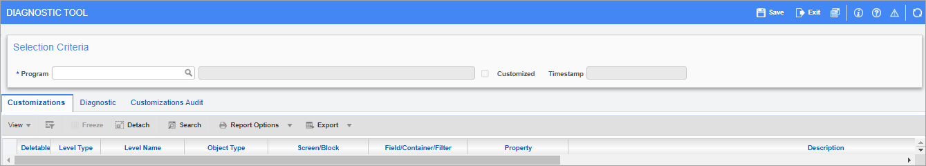 Screenshot of Diagnostic Tool screen.
