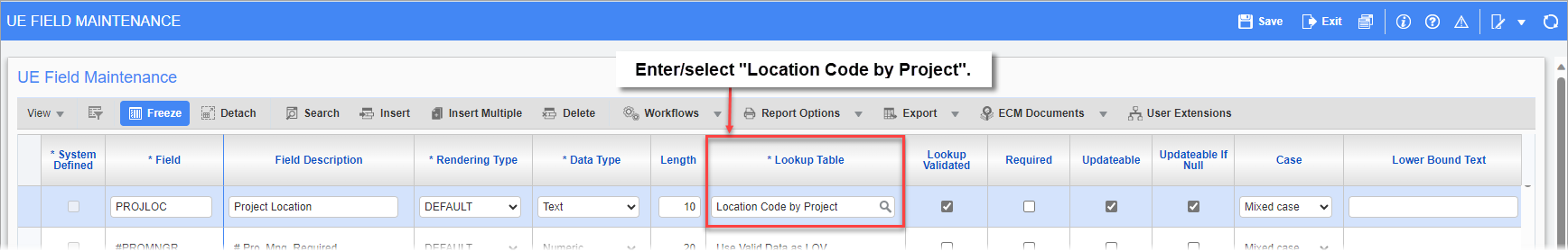 Adding a Project Location Code to a Screen