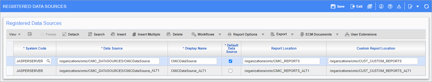 Screenshot of Registered Data Sources.