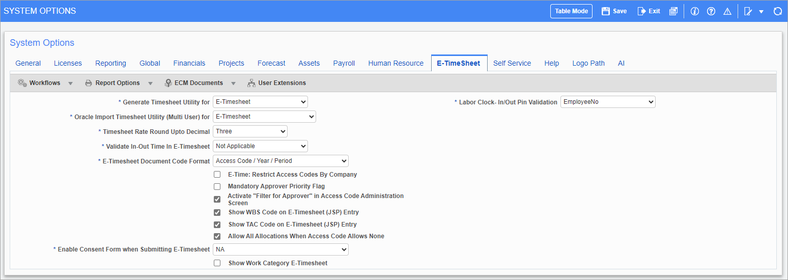 Screenshto of E-Timesheet tab.