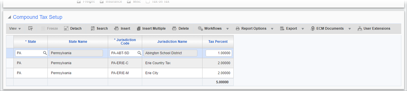 Screenshot of Compound Tax Setup