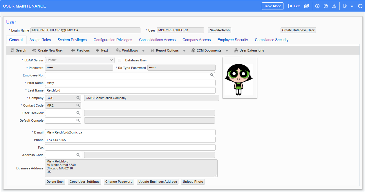 Screenshot of User Maintenance - General Tab.
