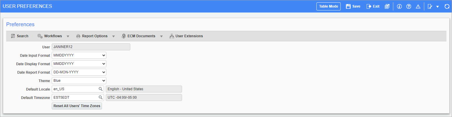 Screenshot of User Preferences.
