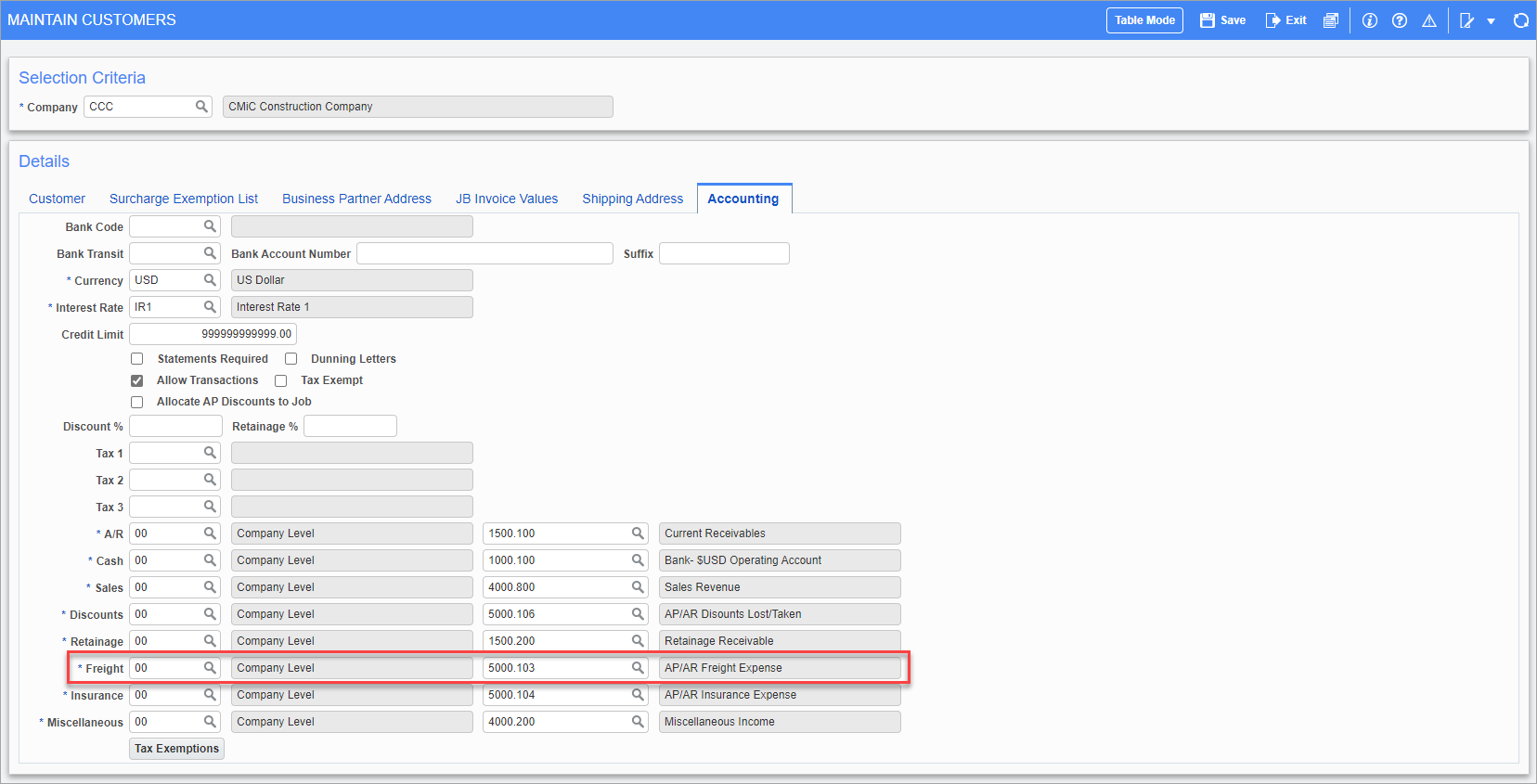 Screenshot of Maintain Customers 