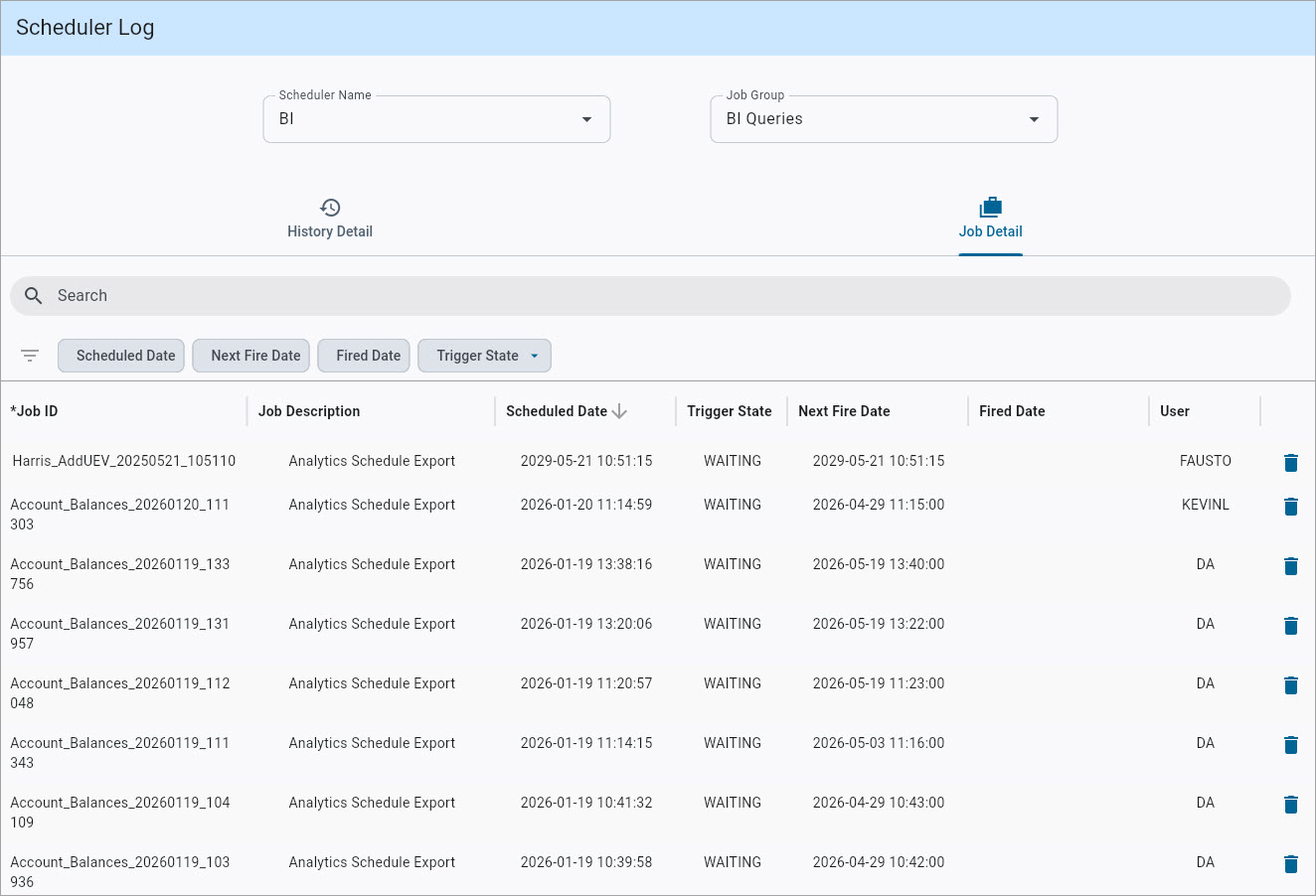 Screenshot of new Scheduler Log screen.