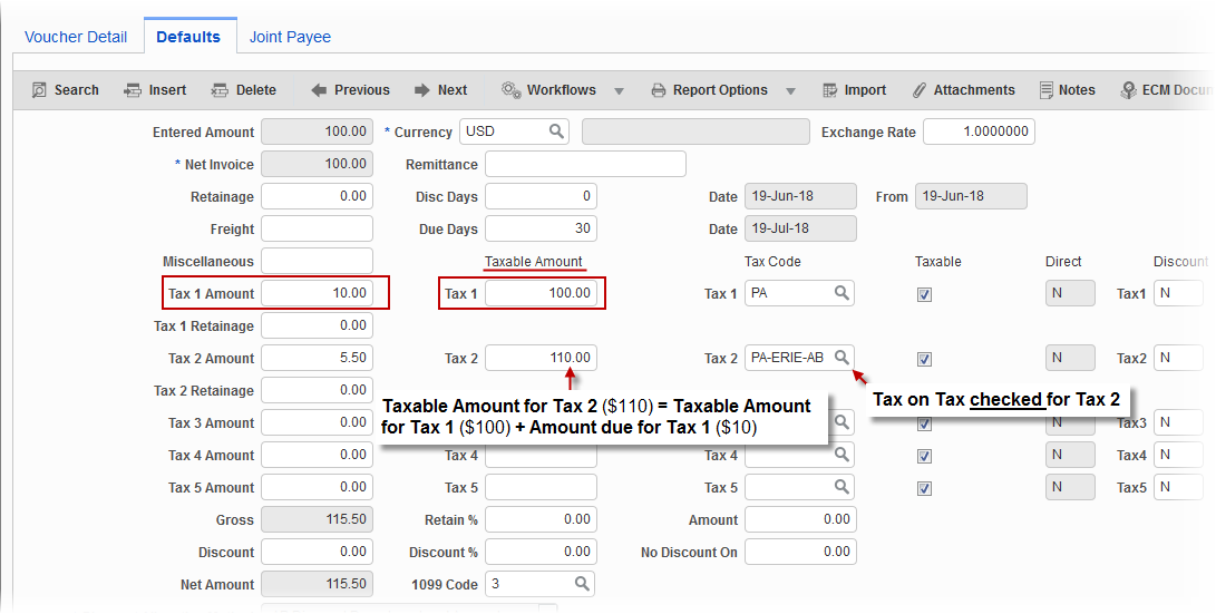Image of Example 2: Tax on Tax Checked for Second Tax