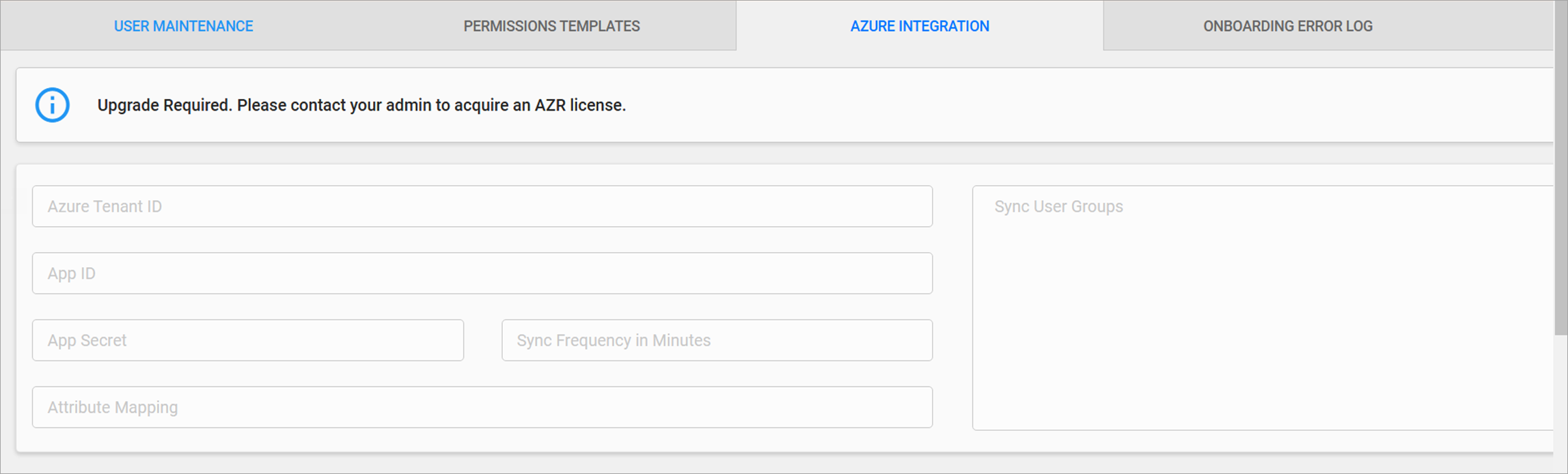 Notification message to acquire an AZR license