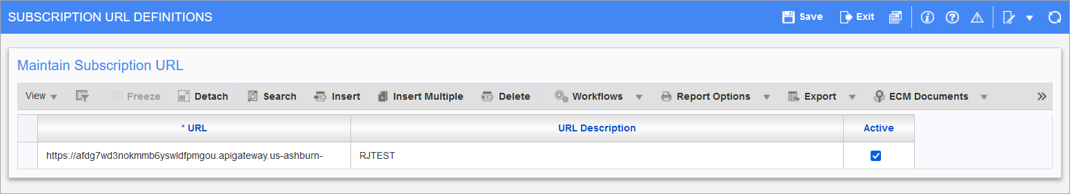 Sample of the Webhook Definitions screen