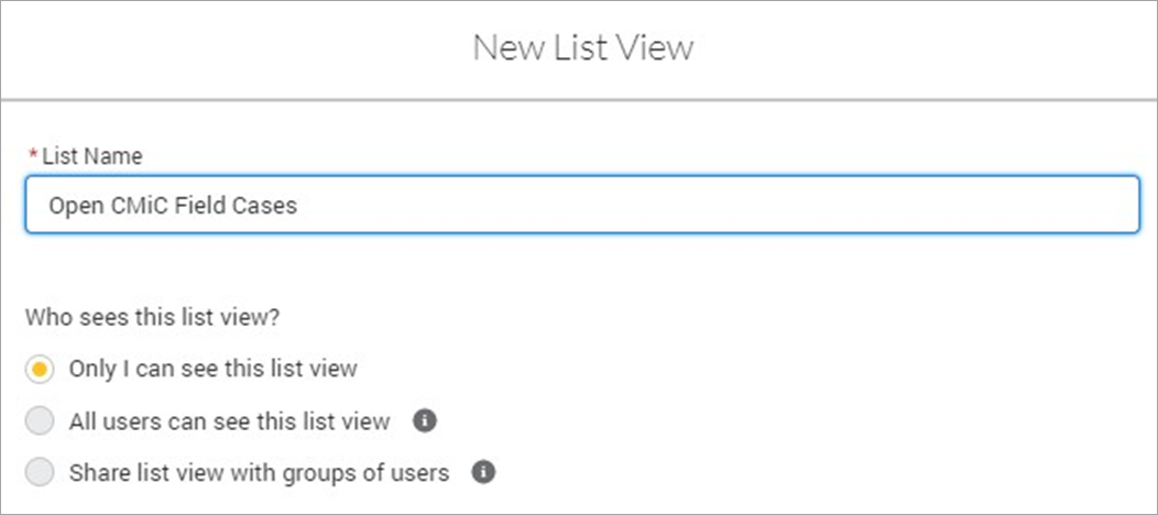 Screenshot of creating a new list view