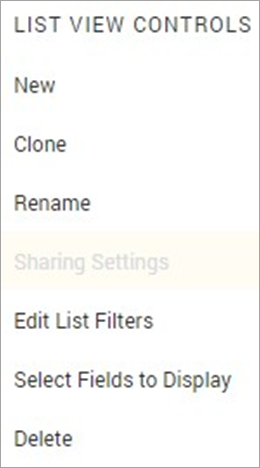 Screenshot of the List View Controls