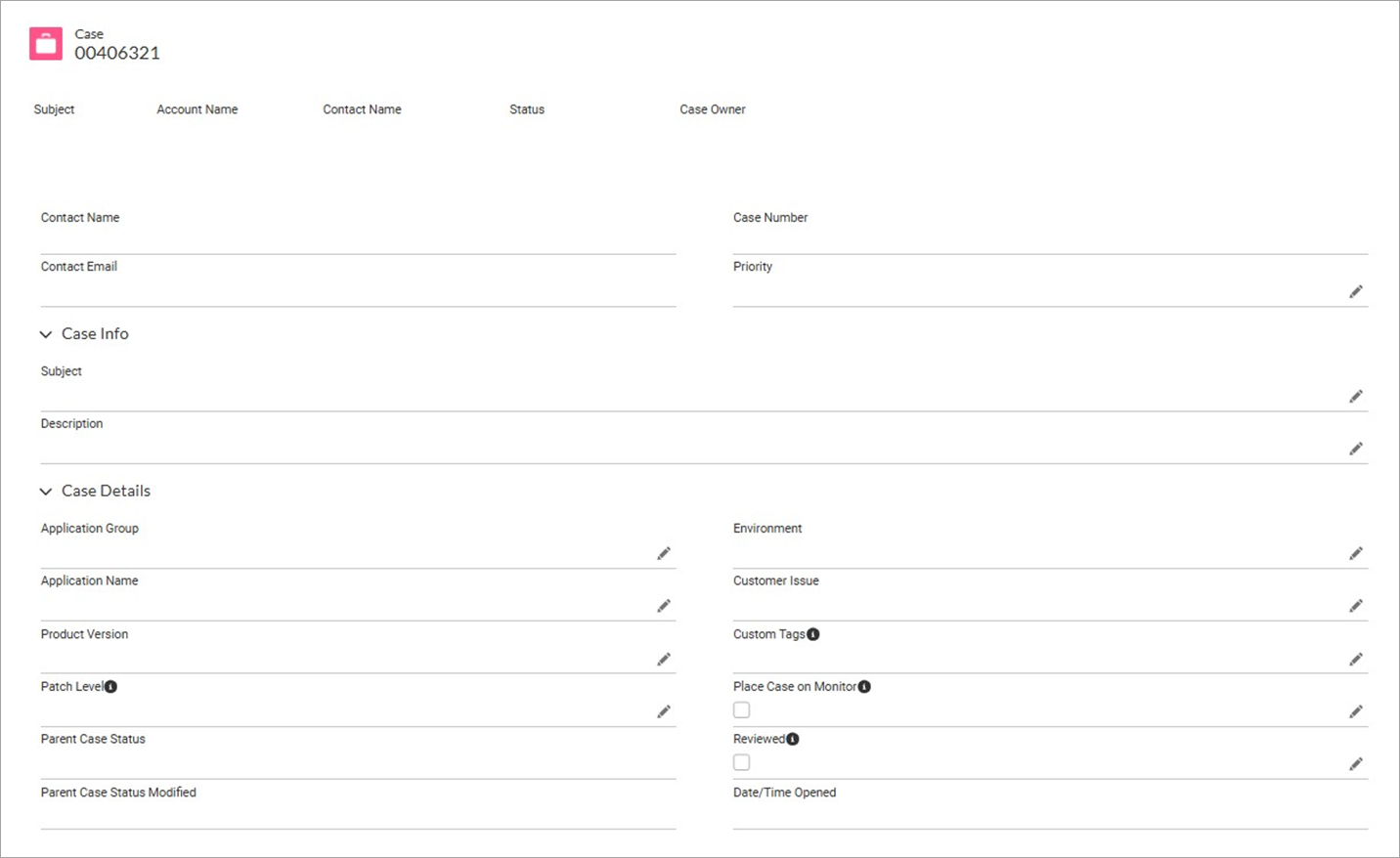 Screenshot of Case Fields
