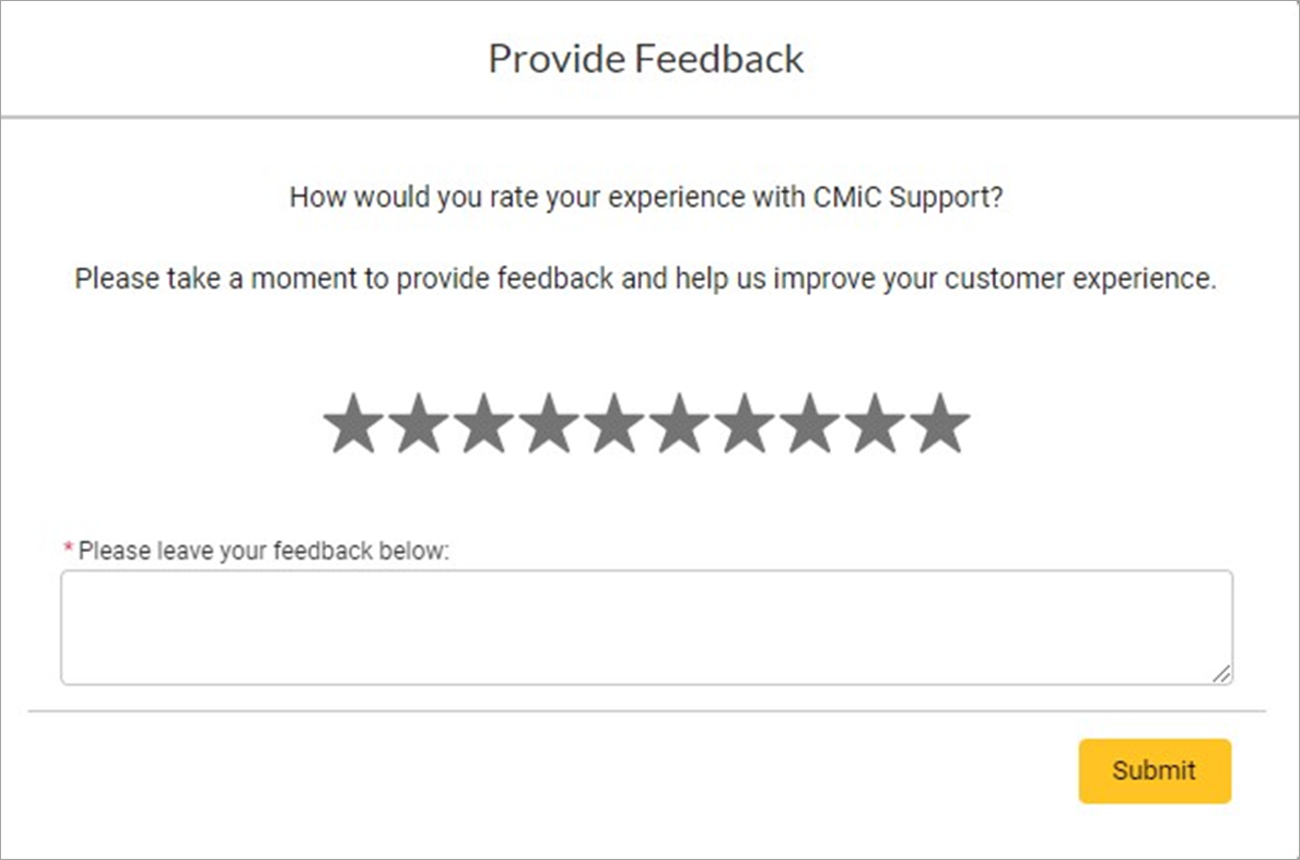 Screenshot of the Provide Feedback screen