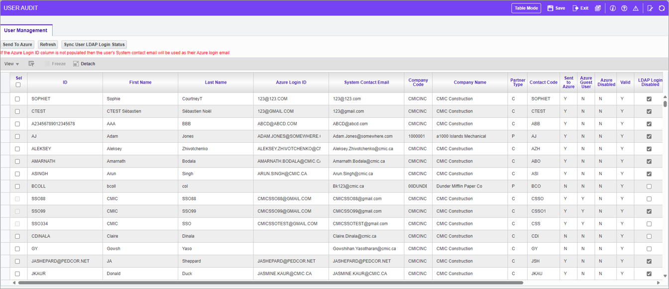 Screenshot of User Audit screen.