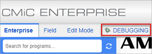 Screenshot of the Debugging label in the UI Console