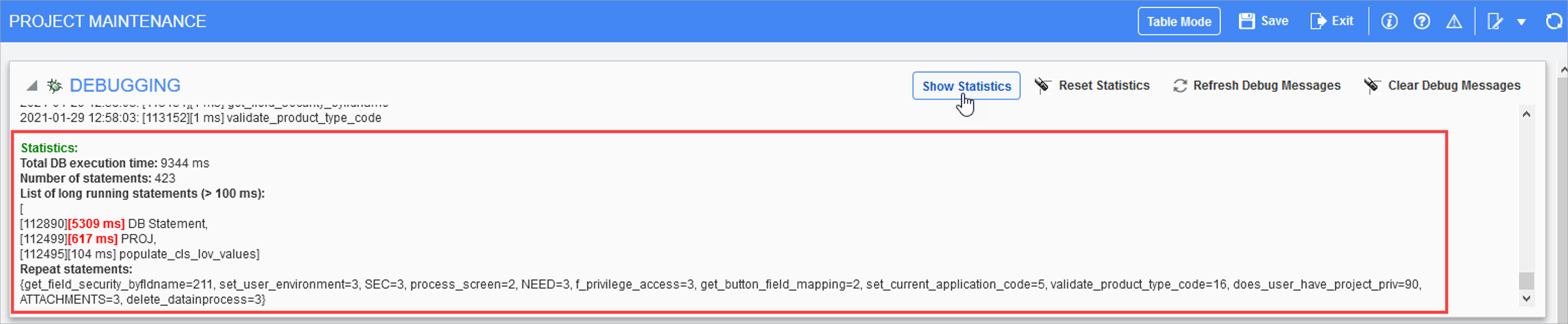 Screenshot of the [Show Statistics] button