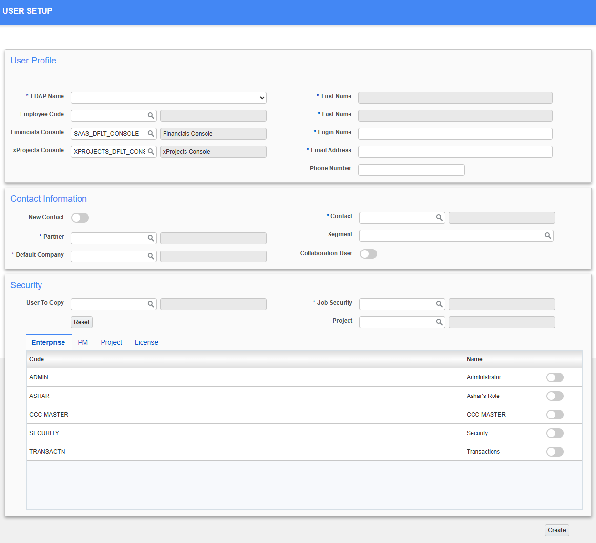 Screenshot of User Setup.