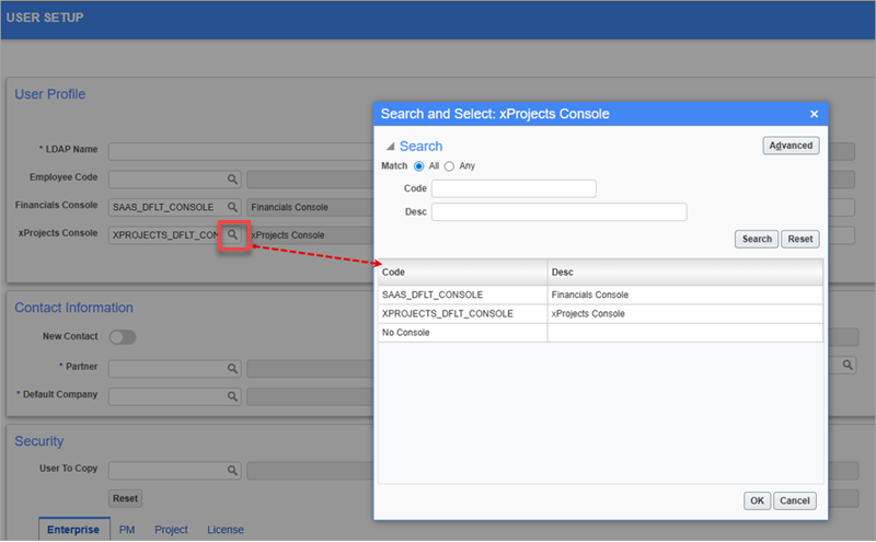 Screenshot of xProjects Console pop-up.