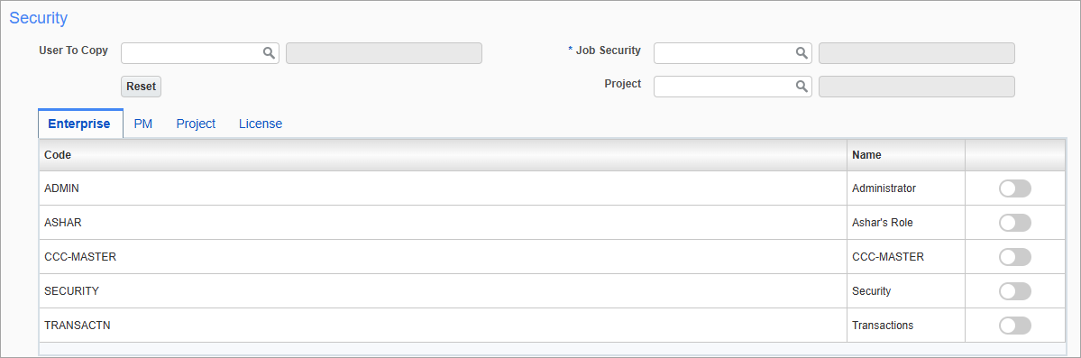 Screenshot of Security section.