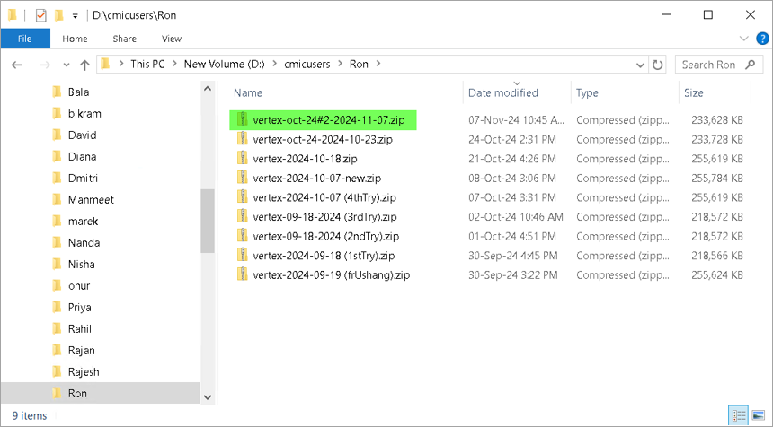Screenshot of installing Vertex updates.