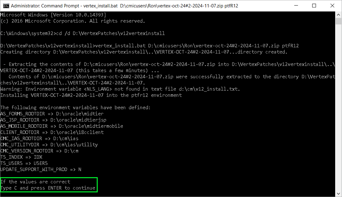 Screenshot of installing Vertex updates.