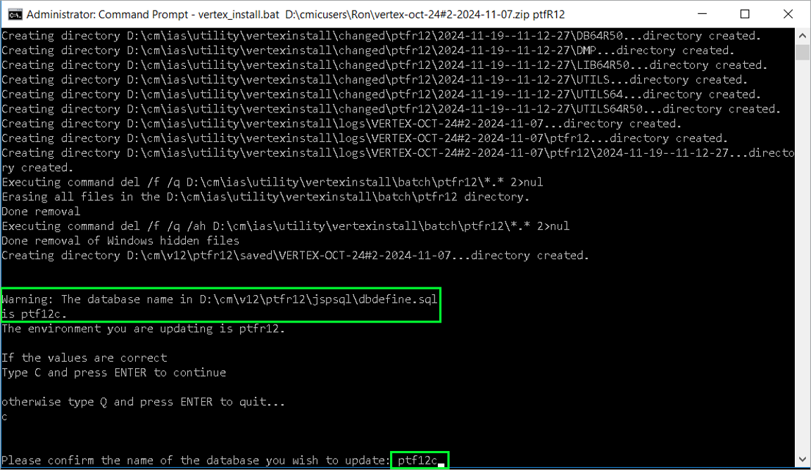 Screenshot of installing Vertex updates.