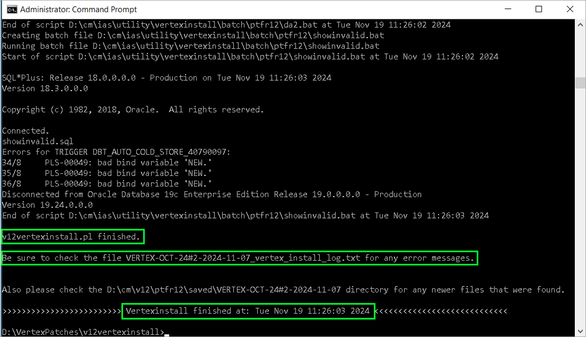 Screenshot of installing Vertex updates.