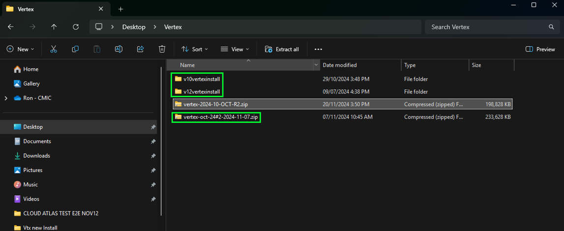 Screenshot of installing Vertex updates.