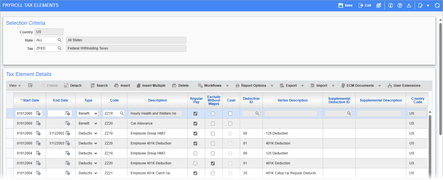 Screenshot of Tax Elements.