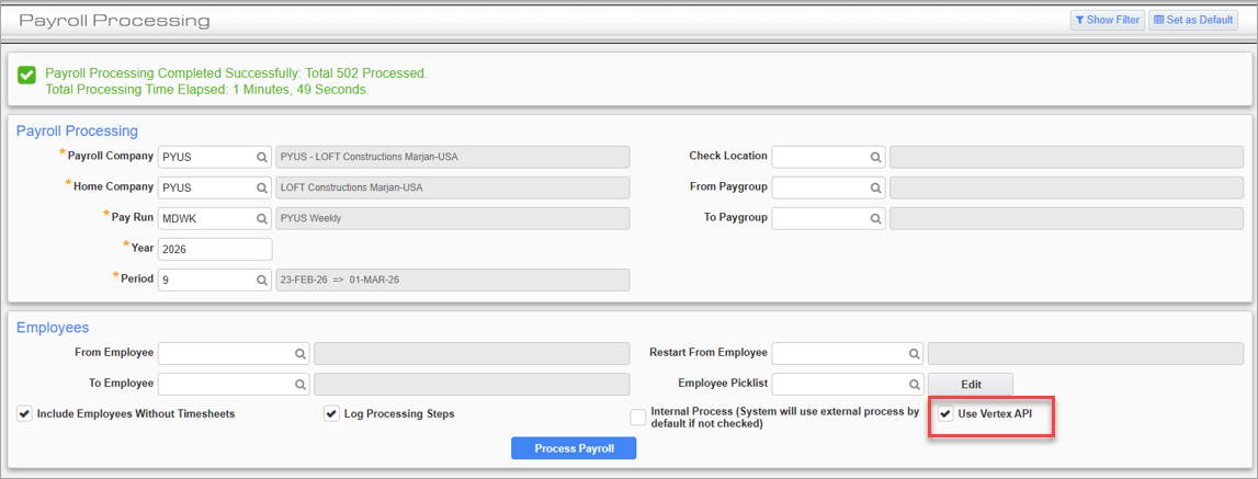 Ptx Express Testing New Vertex API (PTX) Payroll Processing