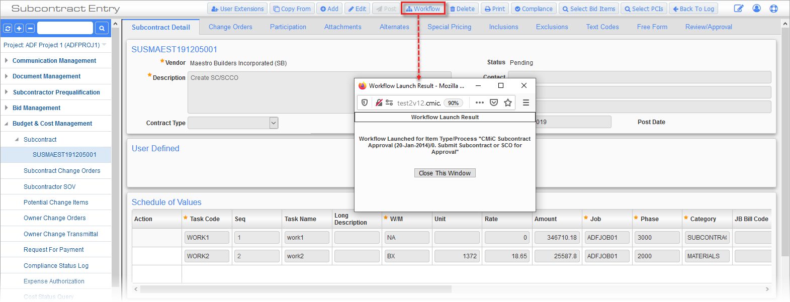 CMiC Field Subcontract Workflow