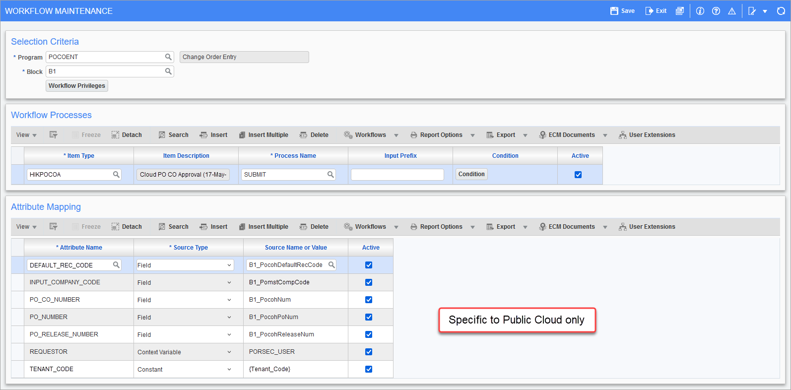 Attribute Mapping on the Screen Based Launch Maintenance screen specific to Public Cloud only