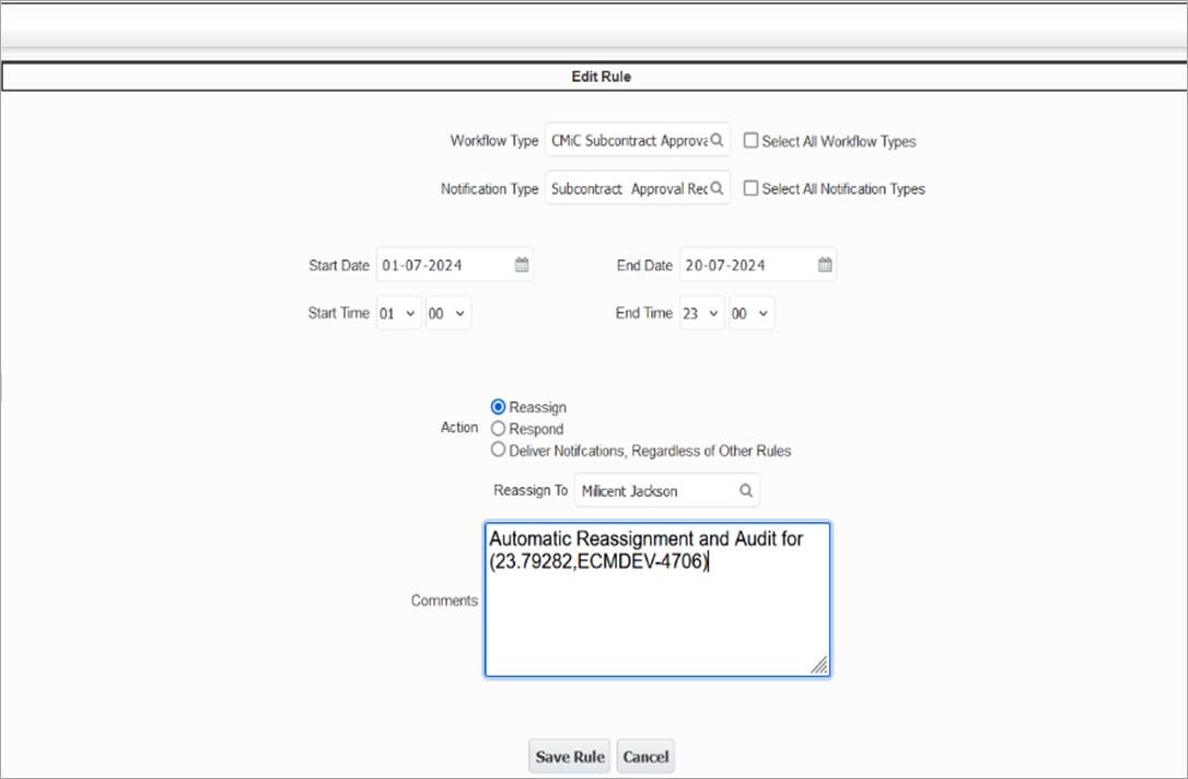 Sample of creating an automatic reassignment rule