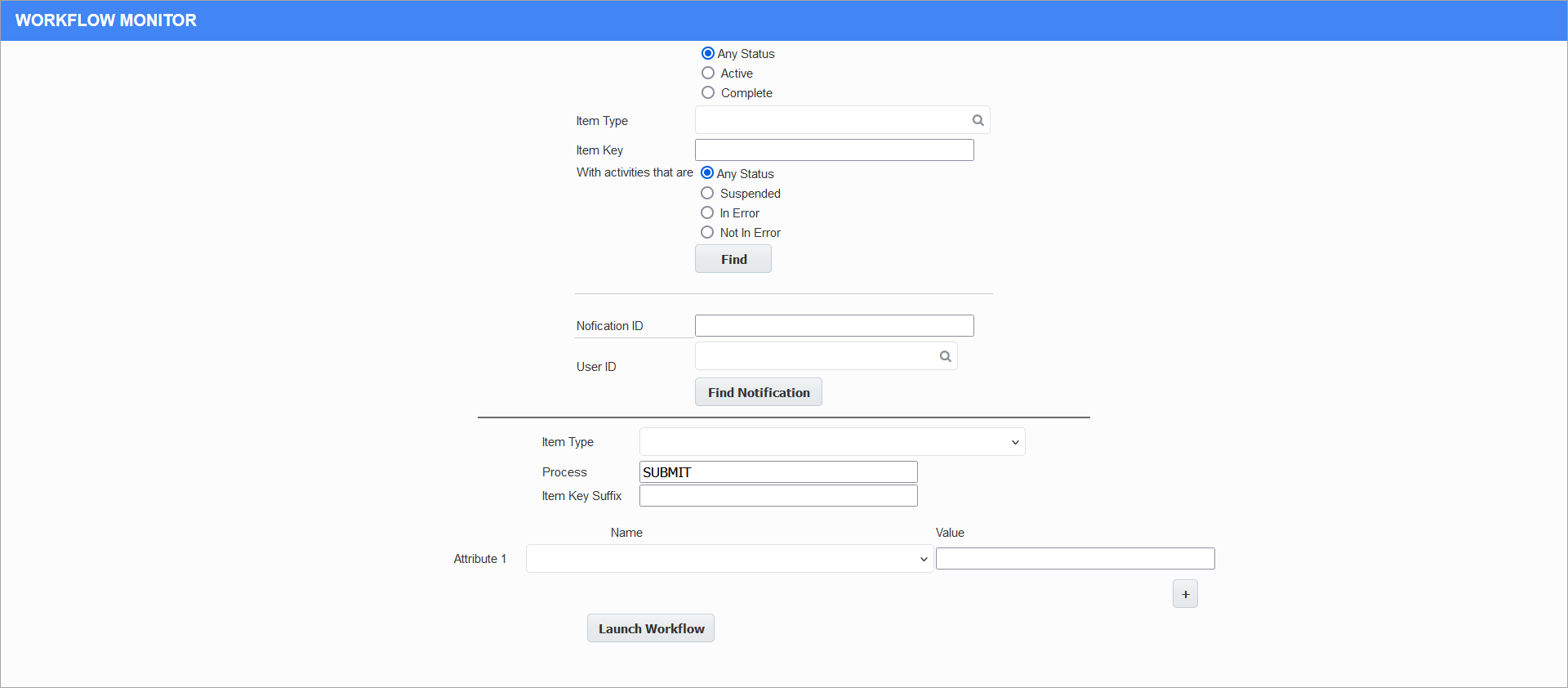 Sample of the Workflow Monitor screen