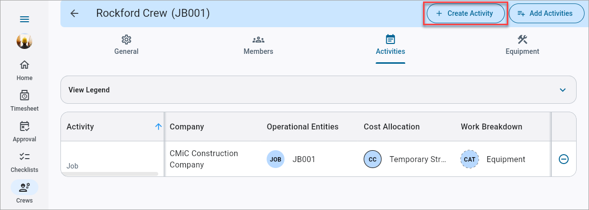 Screenshot of Activity tab.