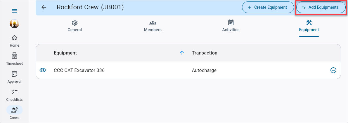 Screenshot of Equipment tab.
