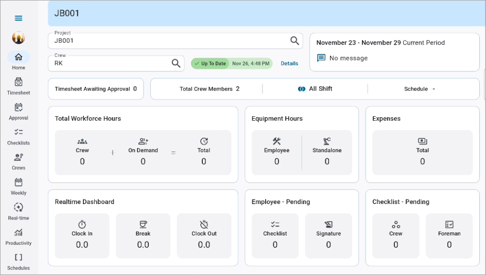 Screenshot of Home screen.