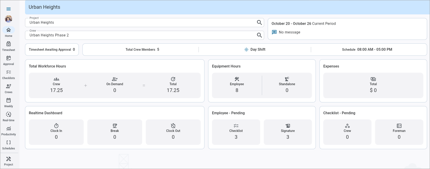 Screenshot of Home dashboard.