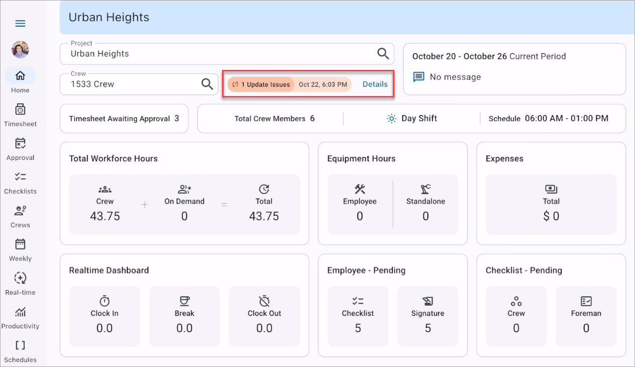 Screenshot of Home with sync status.