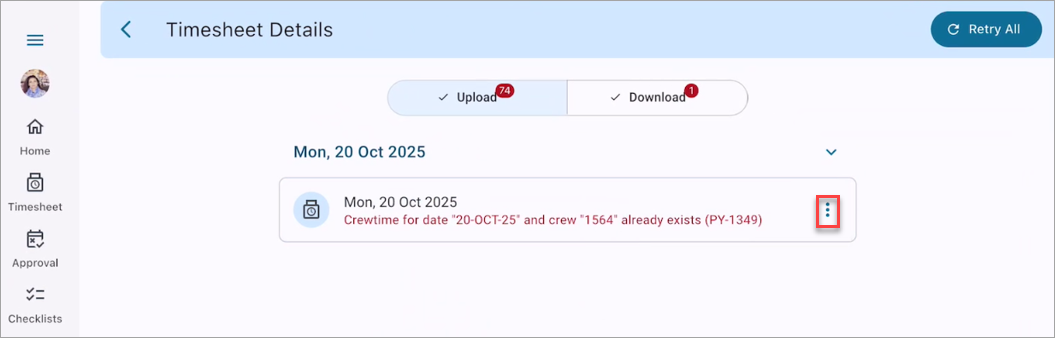 Screenshot of Timesheet Details.