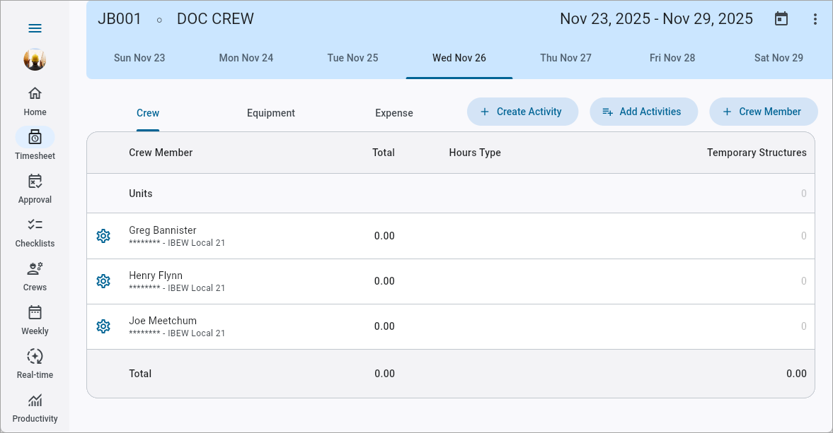 Screenshot of Timesheet.