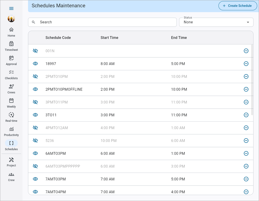 Screenshot of Schedule Maintenance.