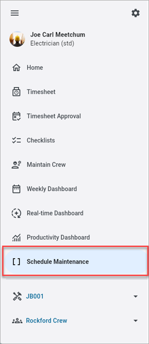 Screenshot of menu with Schedule Maintenance highlighted.