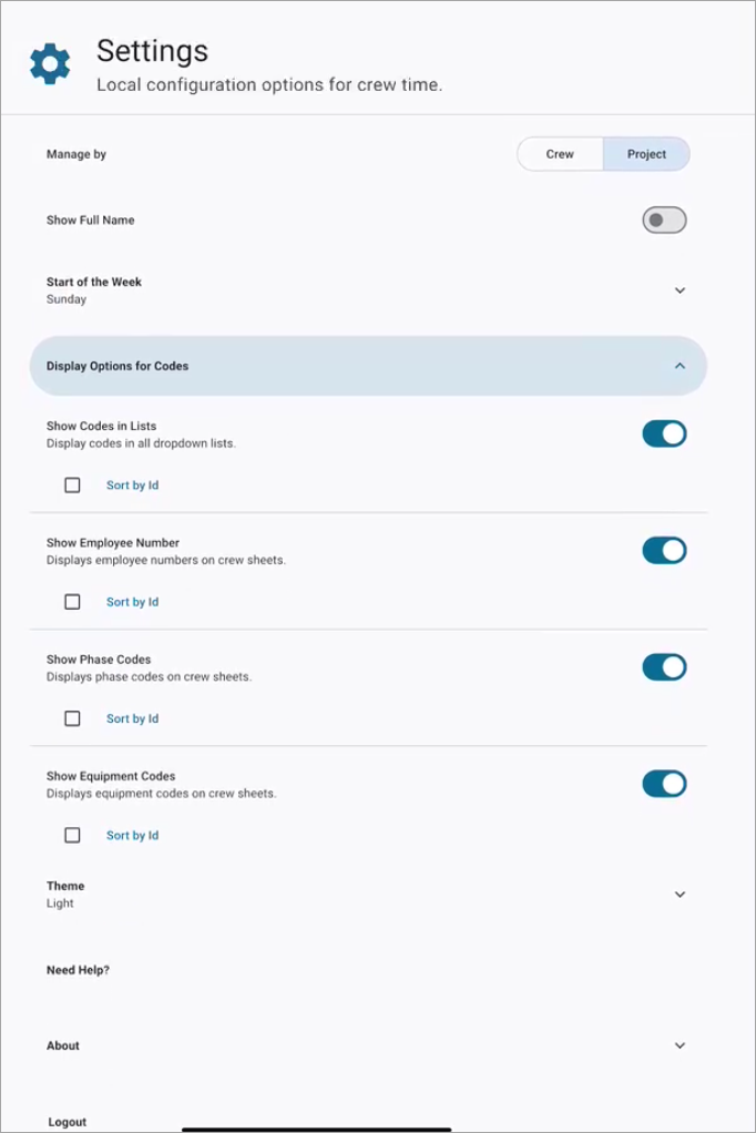 Screenshot of Settings menu.