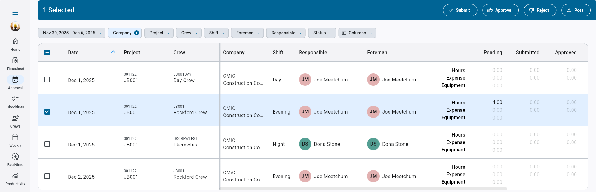 Screenshot of Timesheet Approval.