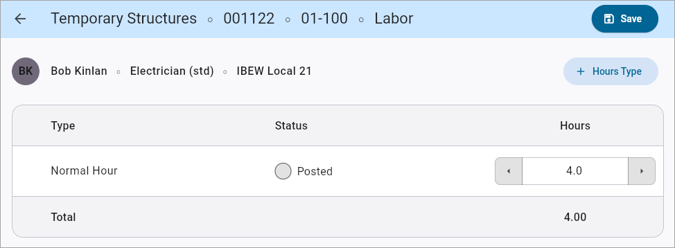 Screenshot of Hours Detail.