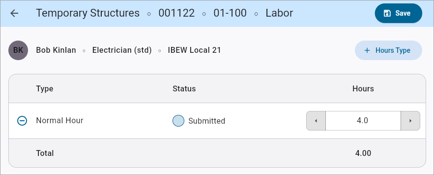 Screenshot of Hours Detail.
